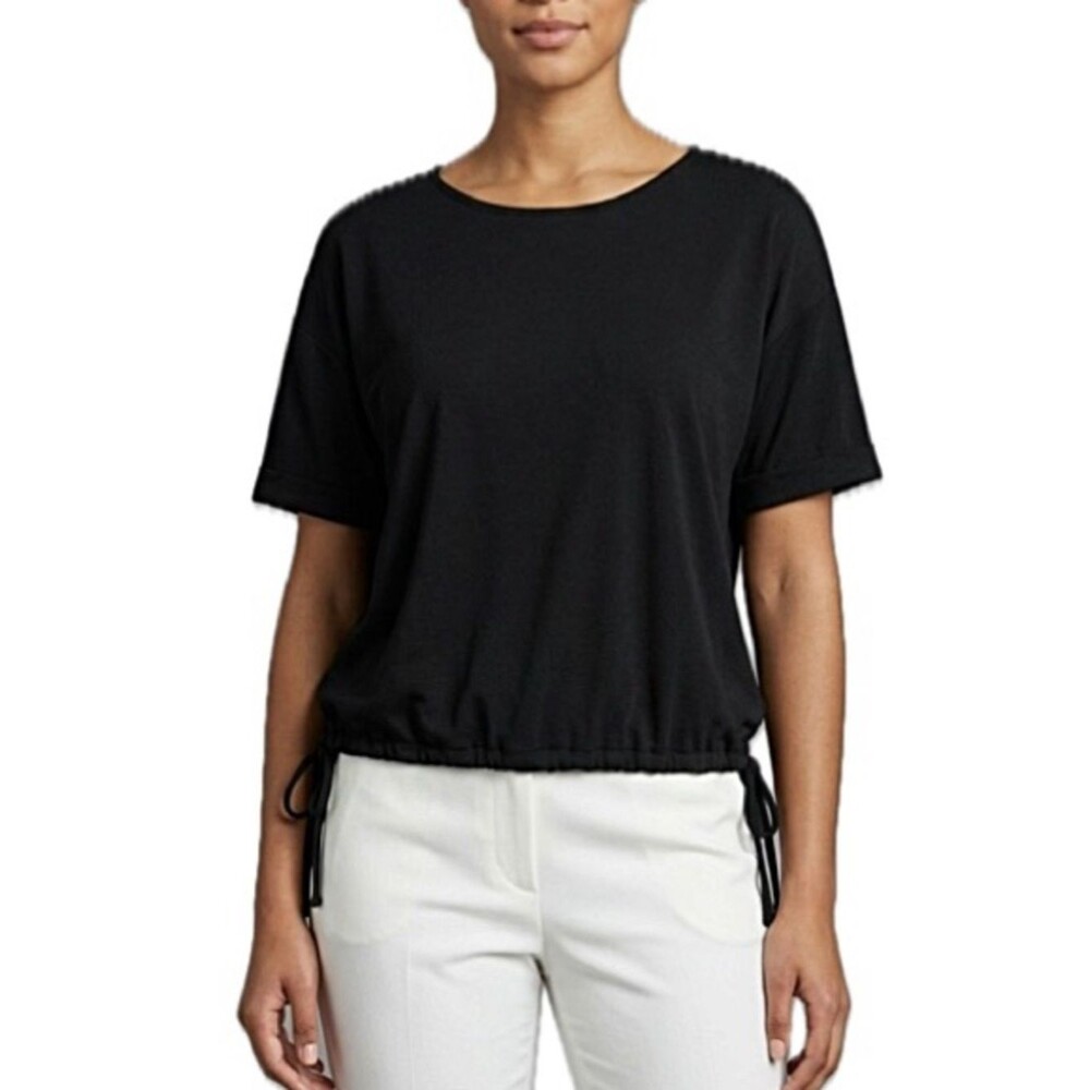 NWT Adrianna Papell Black Short Sleeve Tee Size Small Elastic Drawstring Tie Hem